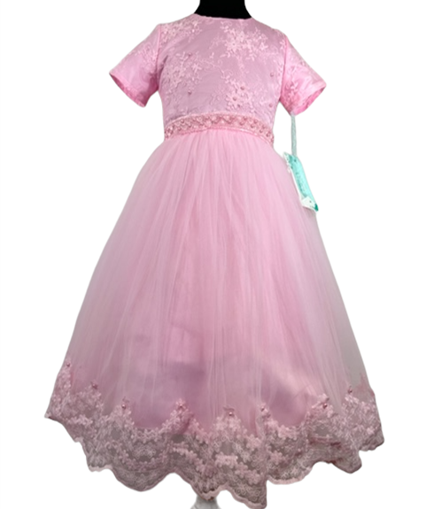 Girls Fancy Long Dress with Flower Detailing in Pink #0232360