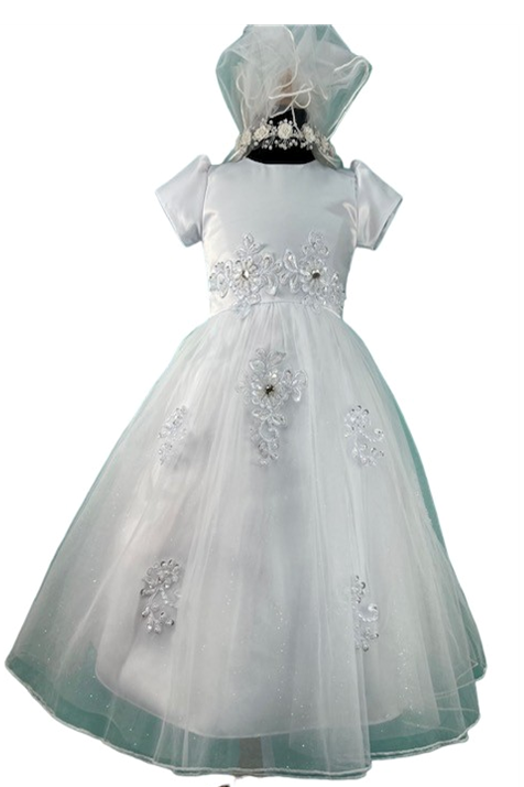 Girls Communion Long Dress in White #0232369