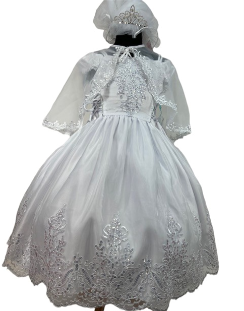 Girls Christening Long Dress in White #0232372