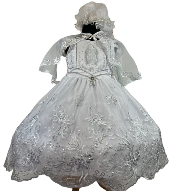 Girls Christening Long Dress in White #0232373