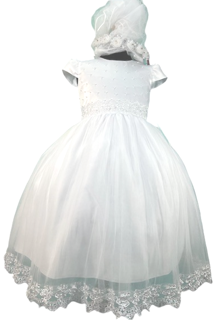 Girls Communion Long Dress in White #0232374