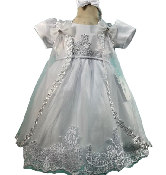 Girls Christening Long Dress in White #0232378