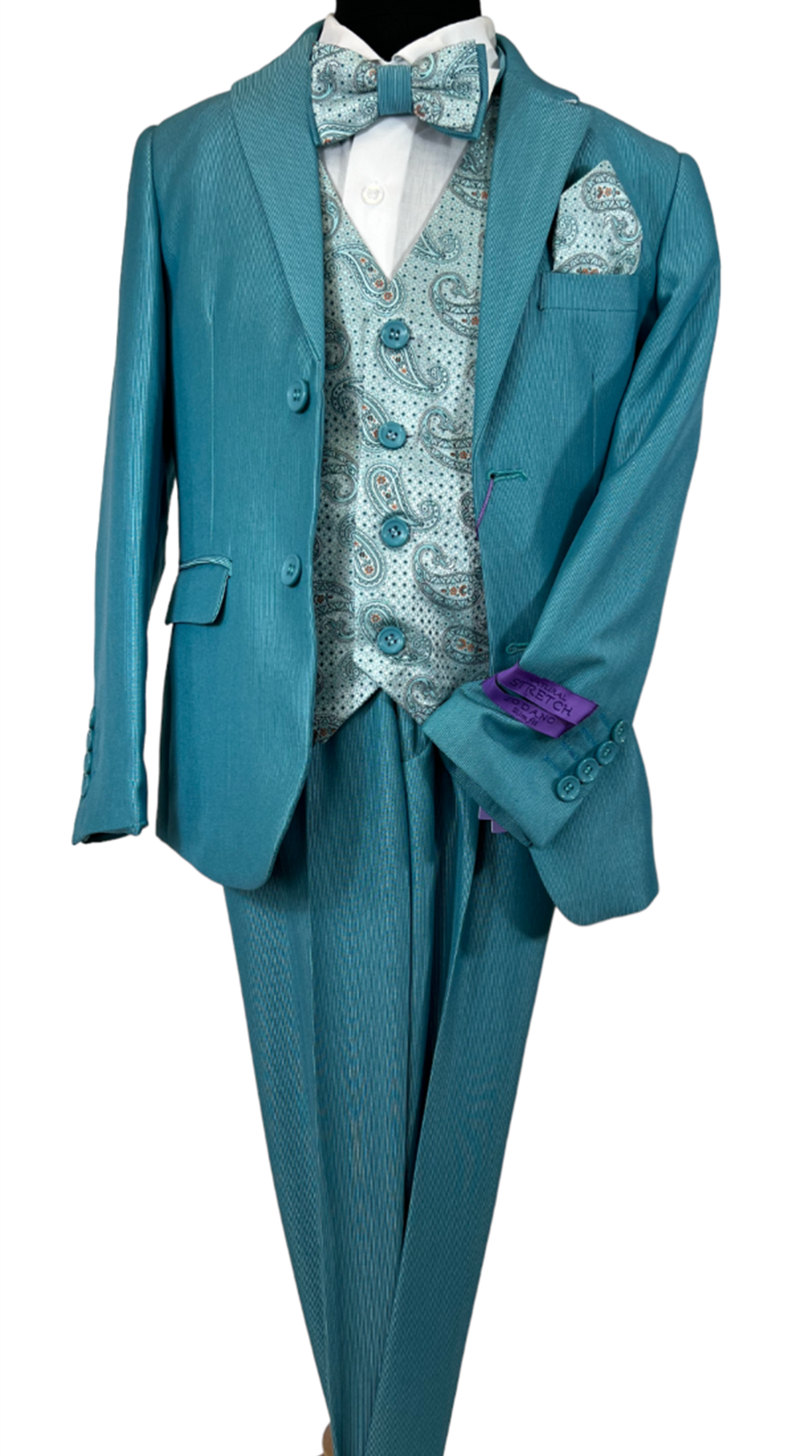 JODANO Boys 5 Piece Suit In Aqua and Mint #2121206