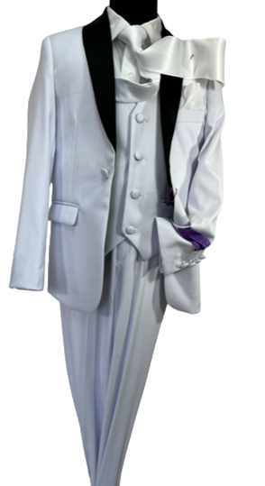 JODANO Boys 5 Piece Suit in Ivory and Black #2121233