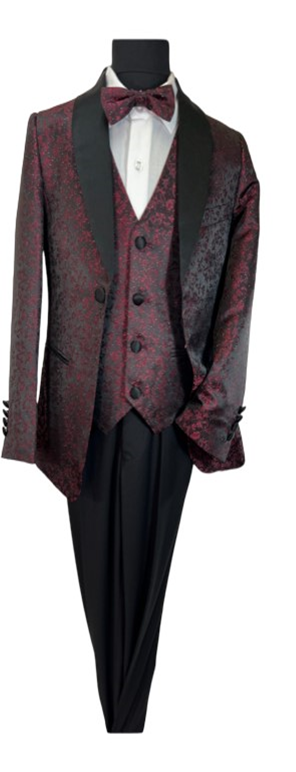 JODANO Boys 5 Piece Suit in Burgundy and Black #2121230