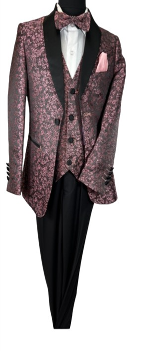 JODANO Boys 5 Piece Suit in Pink and Black #2121230