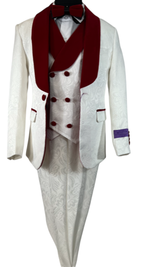 JODANO Boys 5 Piece Suit in Ivory and Burgundy #2121233