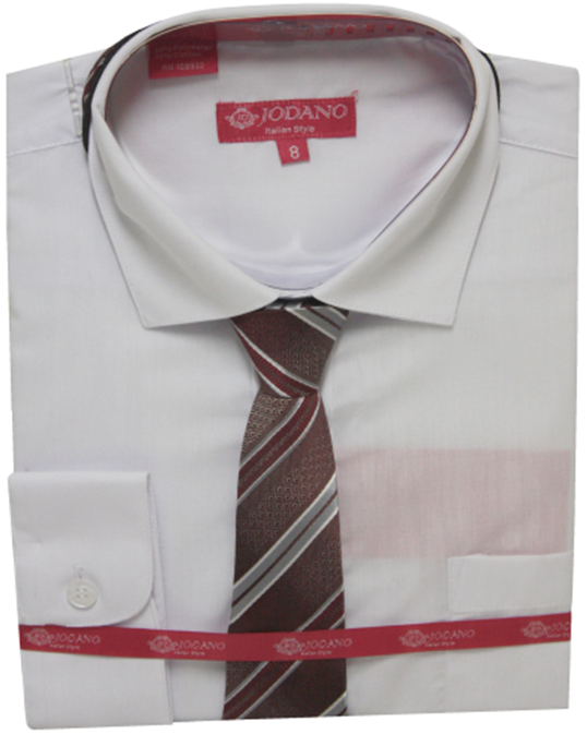 Boys' Long Sleeve Button Down & Tie in White/Burgandy #2131340