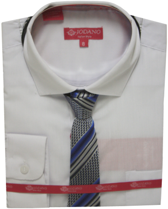 Boys' Long Sleeve Button Down & Tie in White/Navy #2131340