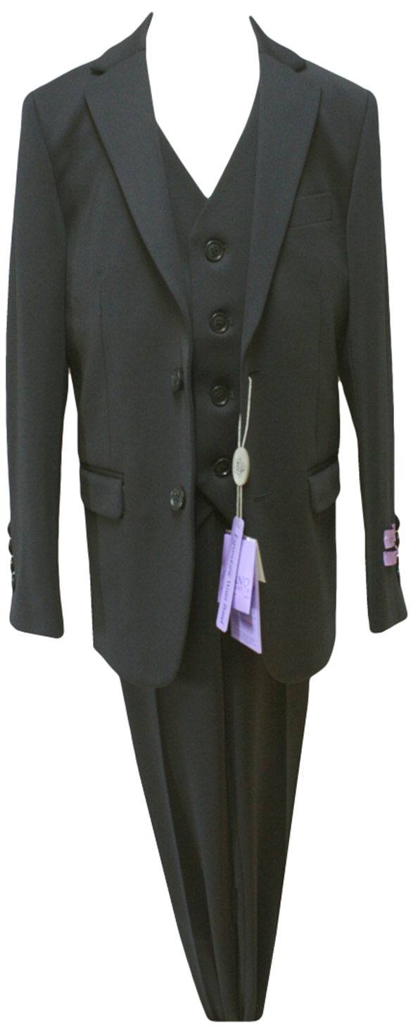 JODANO Boys 3 Piece Suit in Black Stretch Fabric #2131370