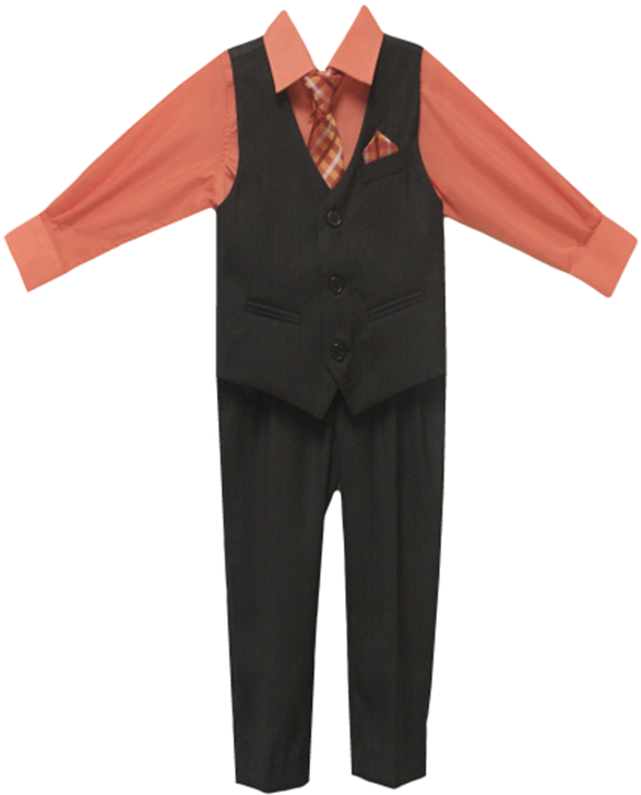 Boys 4pc Vest Sets in Black/Coral #2161901