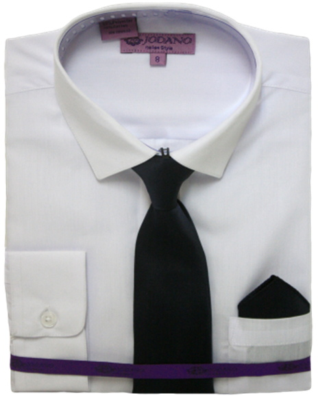 Boys' Long Sleeve Button Down & Tie in White/Black #2502501