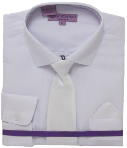 Boys' Long Sleeve Button Down & Tie in White/White #2502501