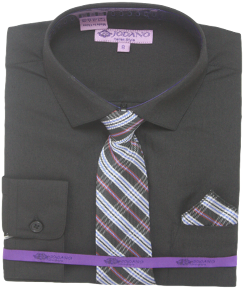 Boys' Long Sleeve Button Down & Tie in Black/Black #2502502