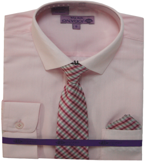 Boys' Long Sleeve Button Down & Tie in Pink/Pink #2502502