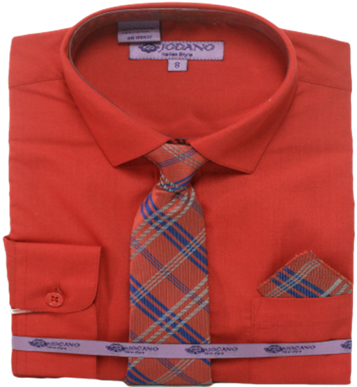 Boys' Long Sleeve Button Down & Tie in Red #2502502