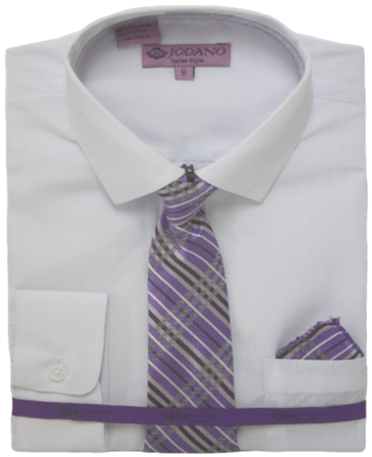 Boys' Long Sleeve Button Down & Tie in White/Lilac Stripes #2502504