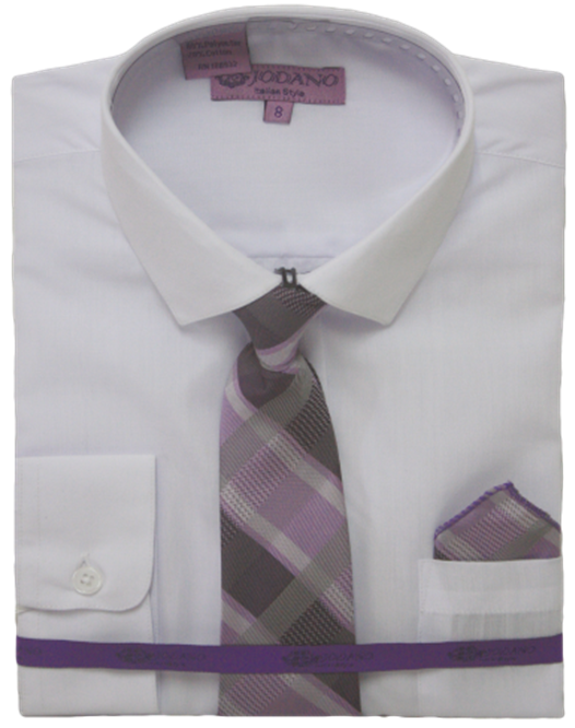 Boys' Long Sleeve Button Down & Tie in White/Lilac #2502504