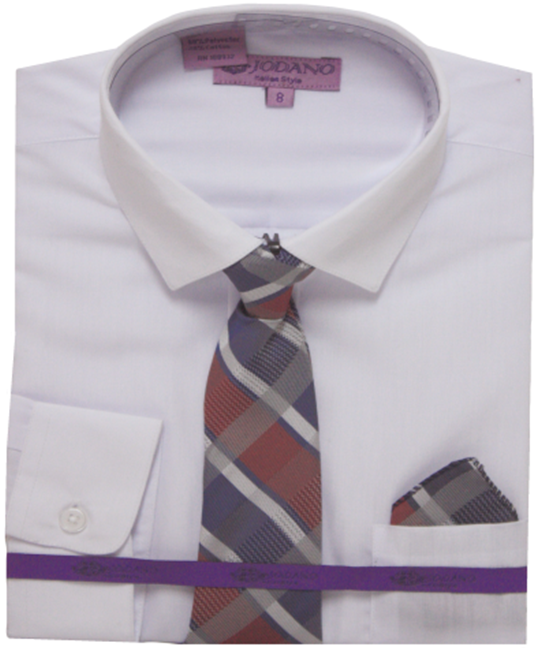 Boys' Long Sleeve Button Down & Tie in White/Navy & Red #2502504