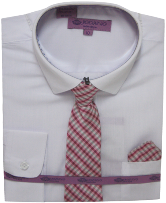 Boys' Long Sleeve Button Down & Tie in White/Pink #2502504