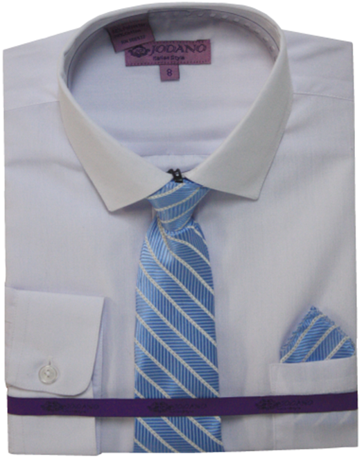 Boys' Long Sleeve Button Down & Tie in White/Baby Blue #2502504