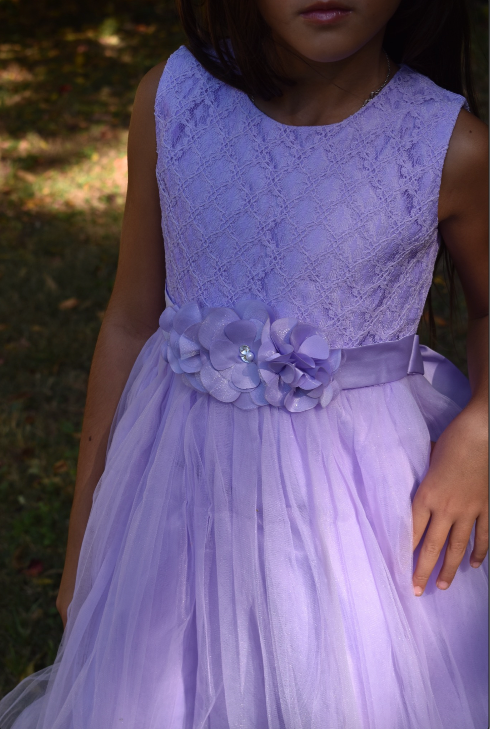 Girls Fancy Long Dress with Flower Detailing in Lilac #0232362