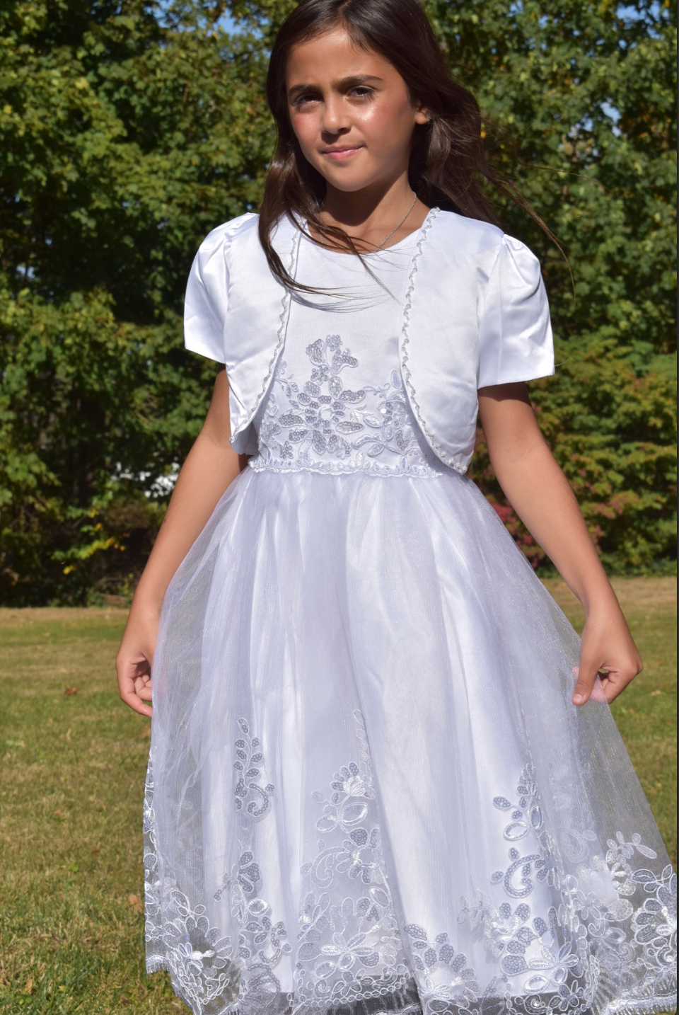 Girls Fancy Long Dress in White #0232366