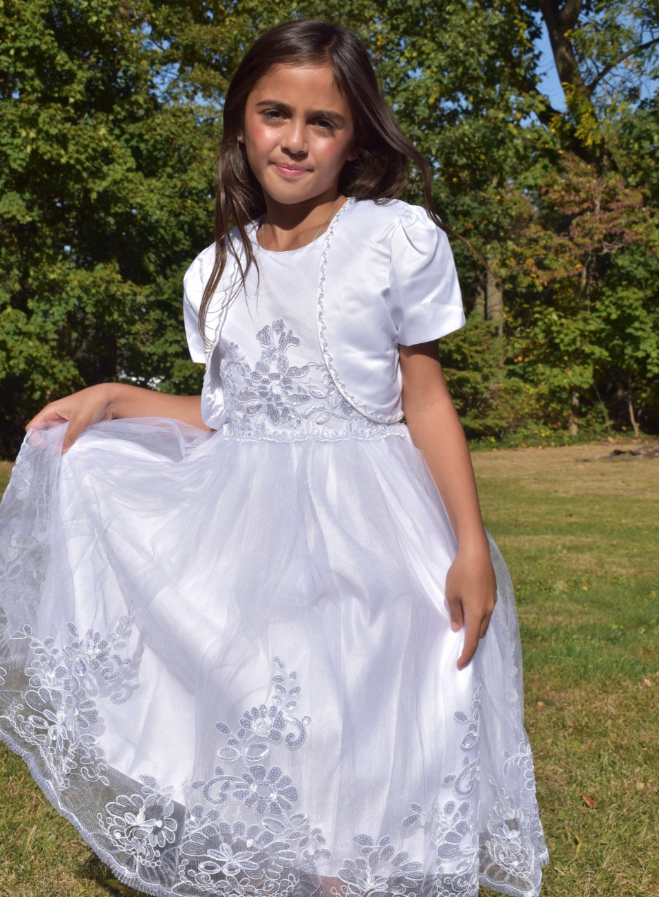 Girls Fancy Long Dress in White #0232366