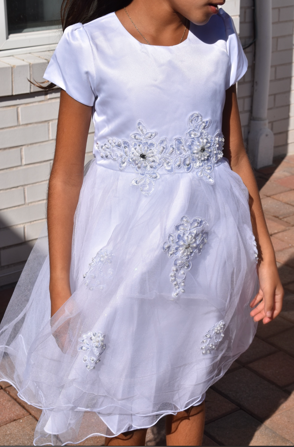 Girls Communion Long Dress in White #0232369