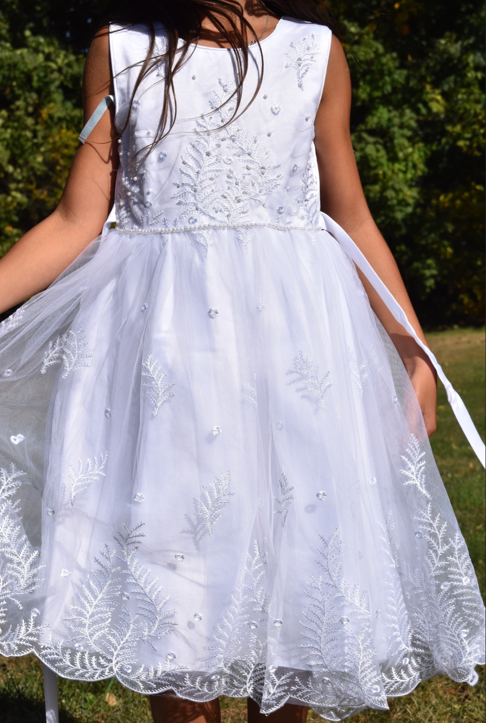 Girls Communion Long Dress in White #0232364