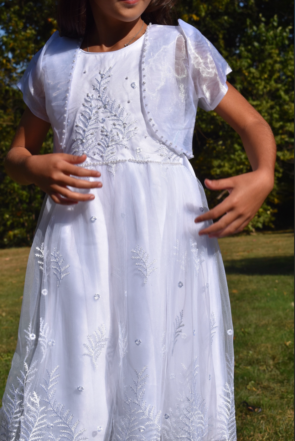 Girls Communion Long Dress in White #0232364