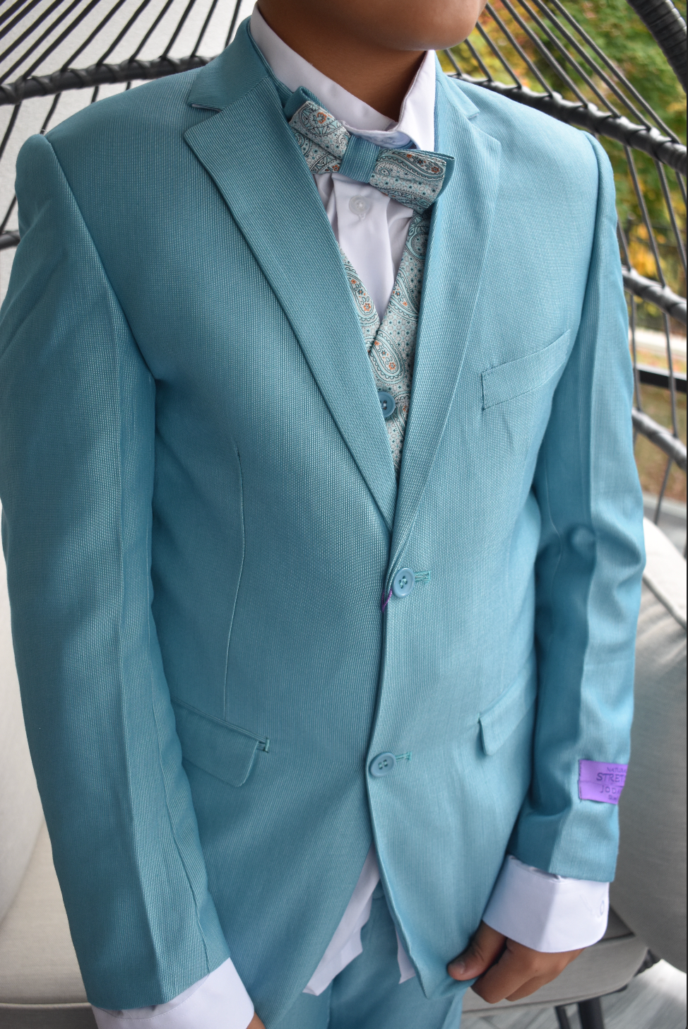 JODANO Boys 5 Piece Suit In Aqua and Mint #2121206