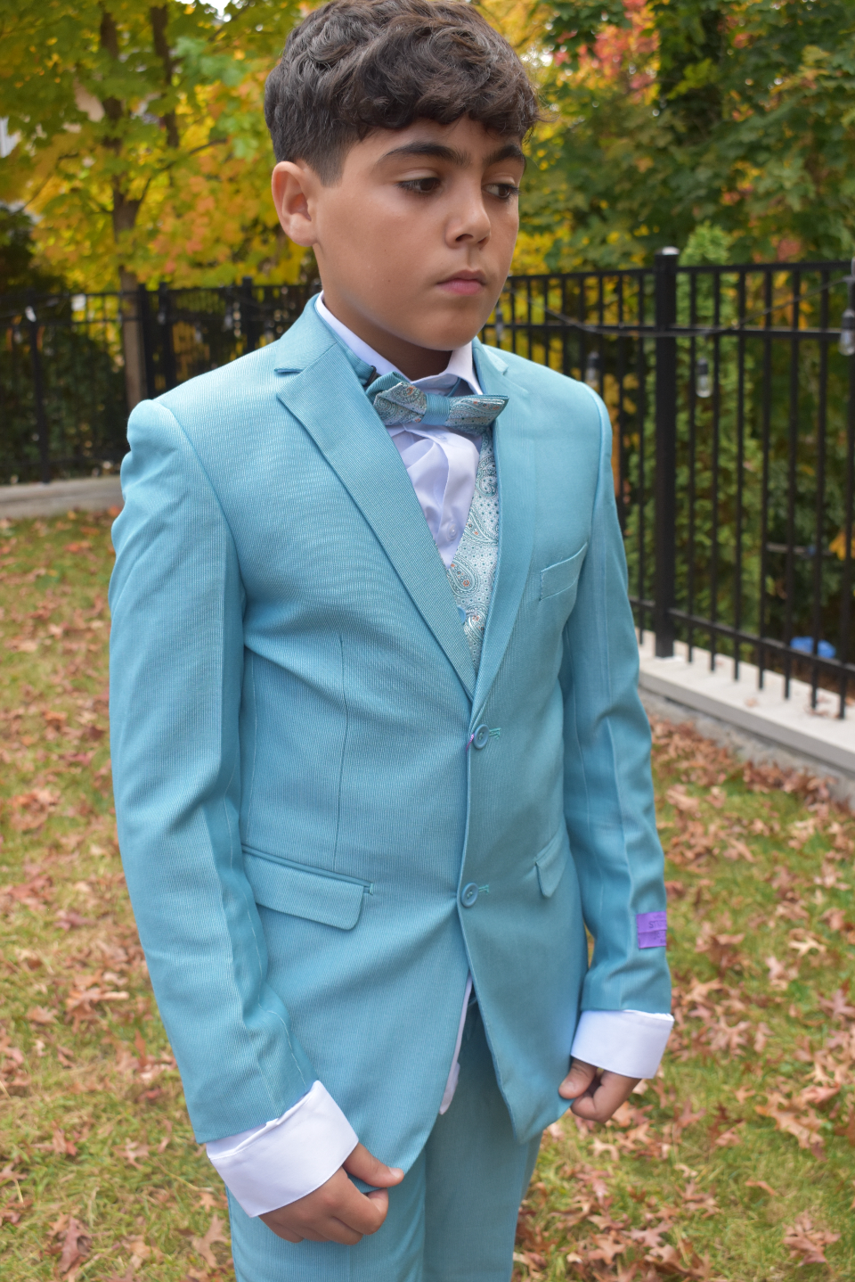 JODANO Boys 5 Piece Suit In Aqua and Mint #2121206