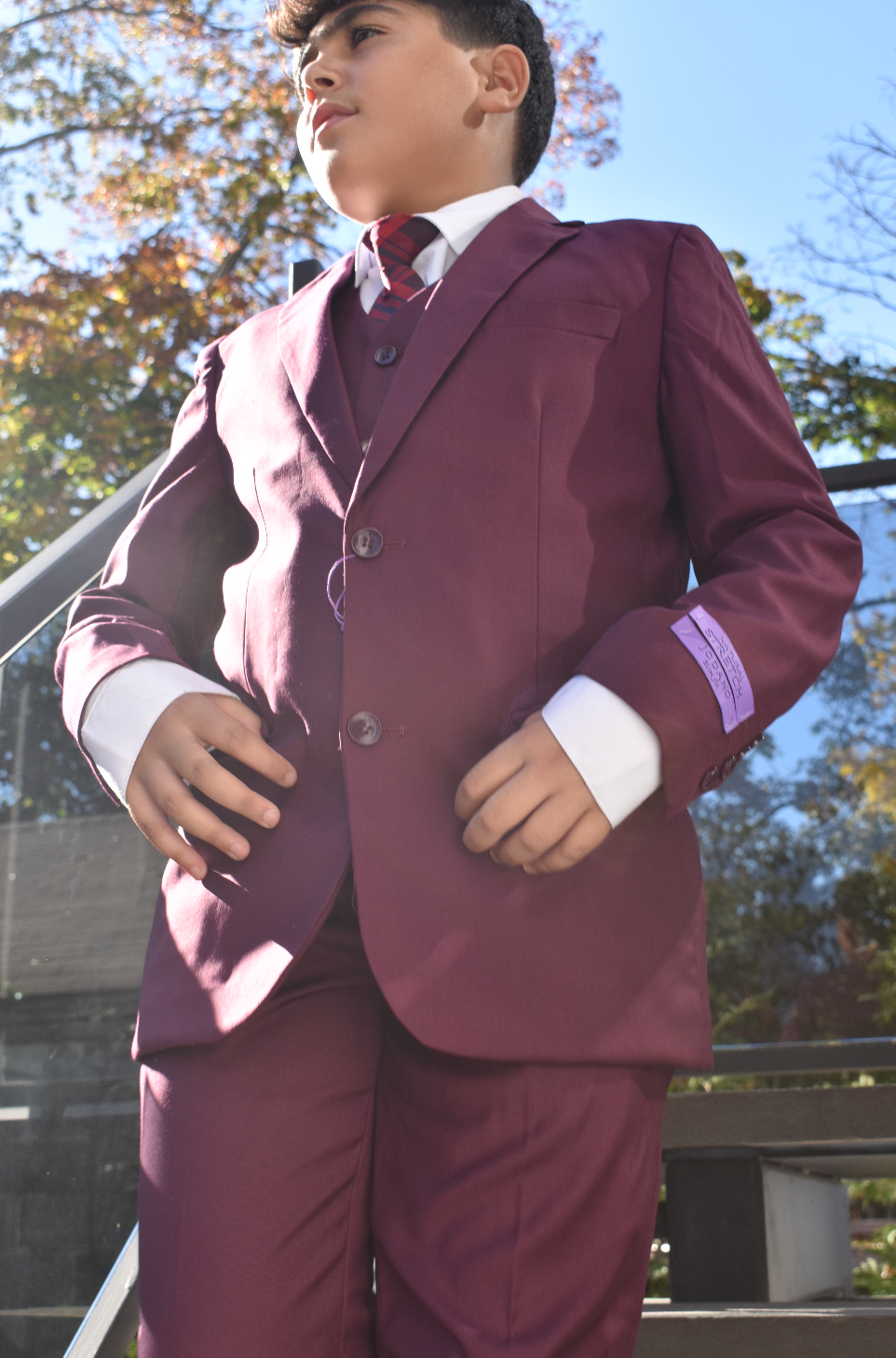 JODANO Boys 5 Piece Suit in Burgandy #2121304-5